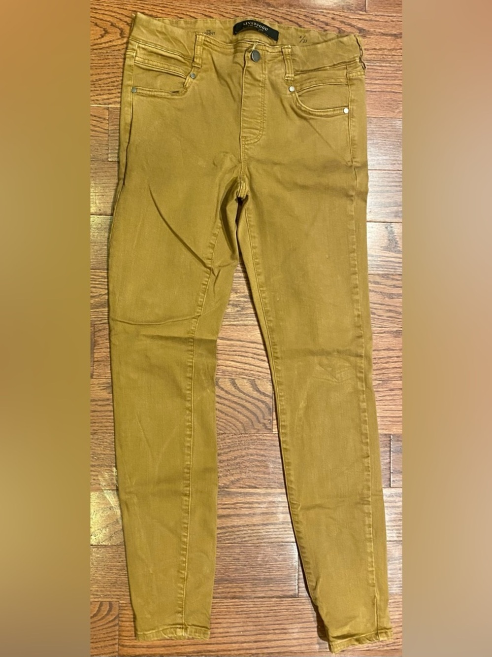 Liverpool The Skinny Jeans Sz 4/27 Mustard Yellow Stretch Mid Rise Pull On